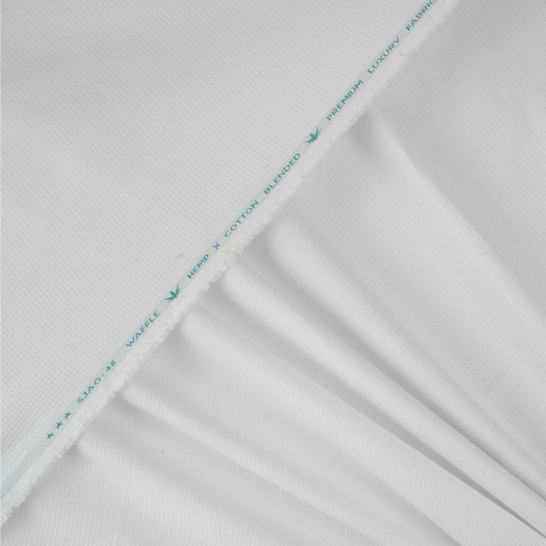 Waffle White Hemp Cotton Fabric - 4 - Weaving Vibes