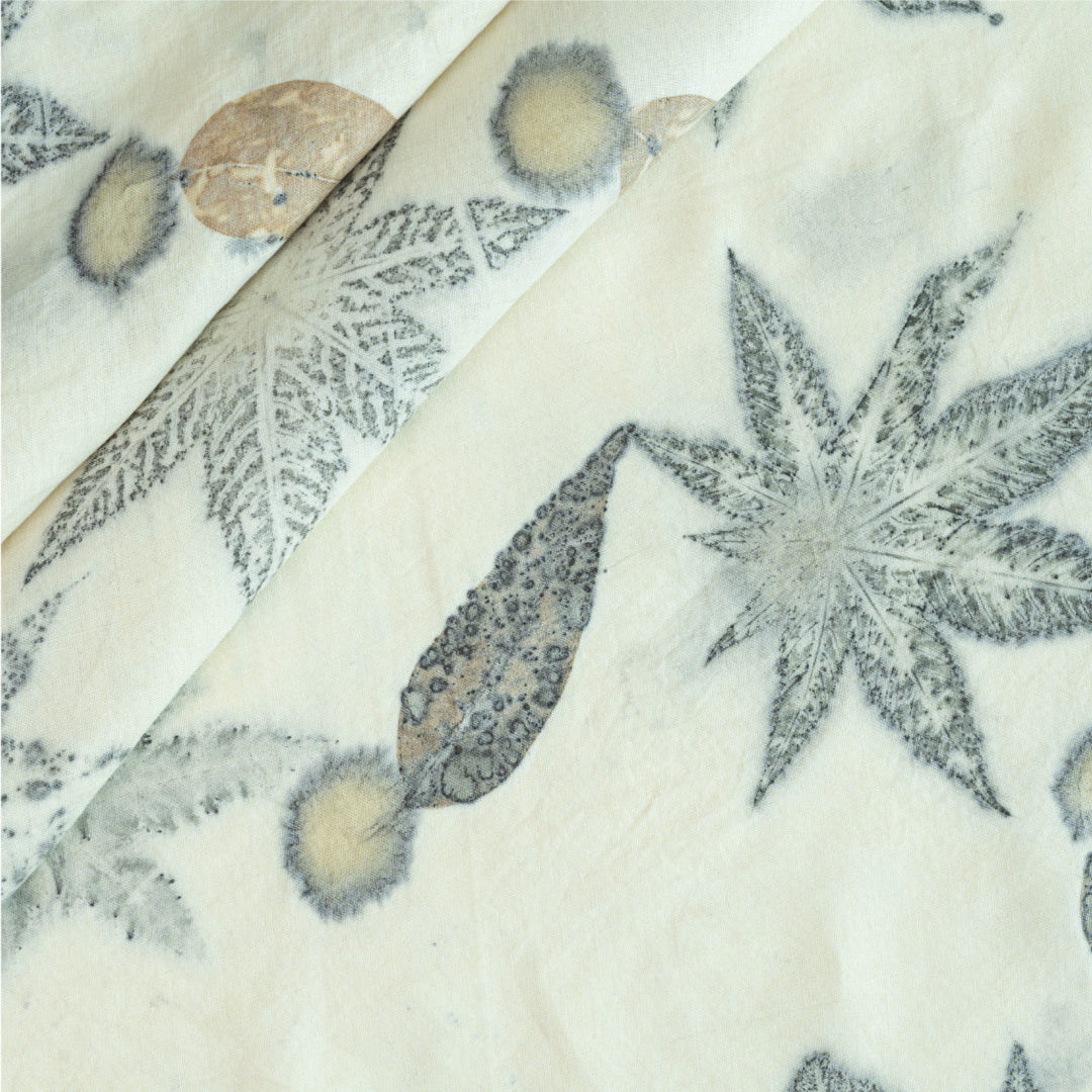 Eco printed fabric with castor leaves